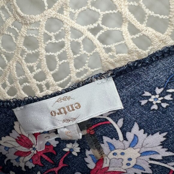 Entro Floral Boho Dress Mini Relaxed Navy Blue Bell Long Sleeve Babydoll Small - Picture 7 of 9